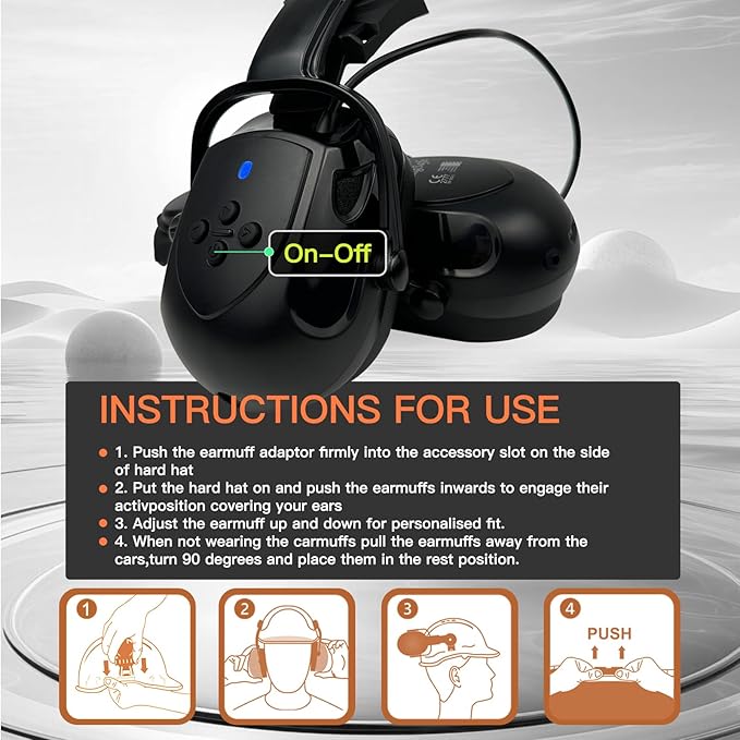 Hard Hats with Visor Bluetooth Ear Muffs Safety Helmet with Visors Mounted Safety Ear muff Hardhats Vented ANSI Z89.1 OSHA