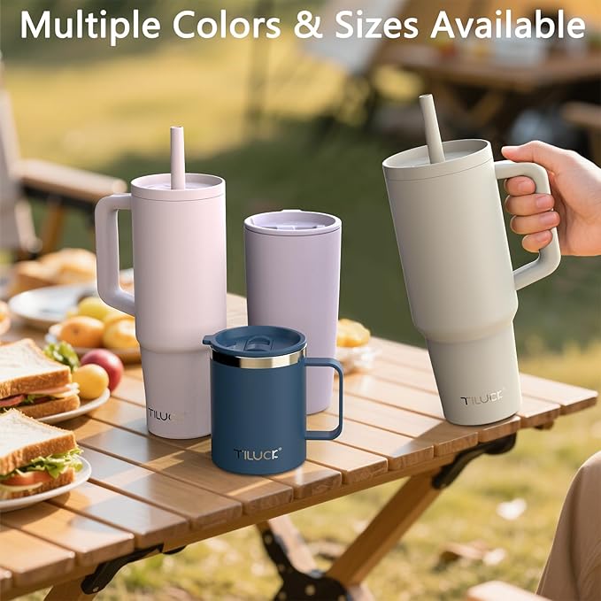 TILUCK 40 oz Tumbler with Handle, Vacuum Insulated Stainless Steel Travel Mug with 100% Leak-Proof Silicone Straw Lid, Cupholder Friendly Water Bottle(PinkBlueGradient, 40oz)