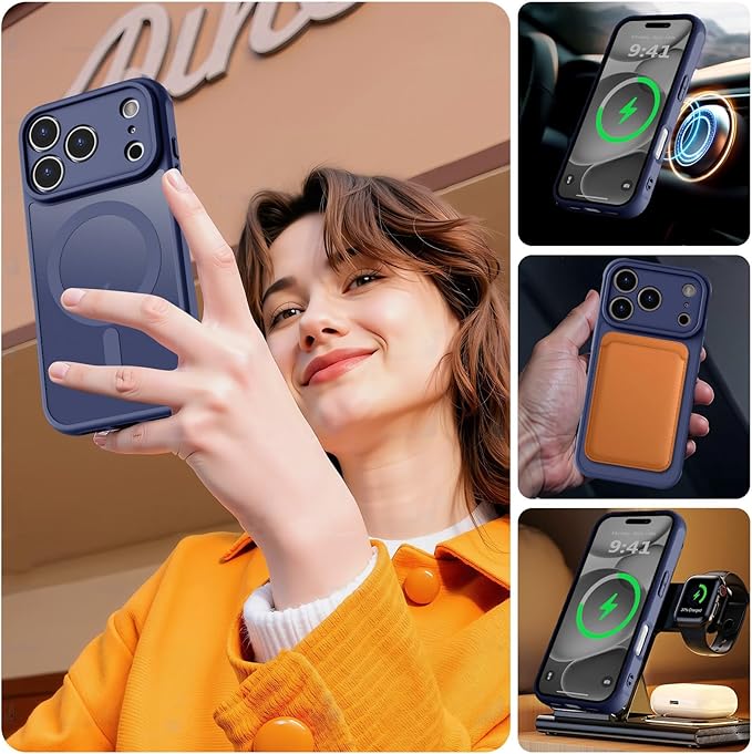 MOCCA Strong Magnetic Compatible with iPhone 17 Pro Case [Compatible with Magsafe] [Full Camera Protection] Slim Translucent Matte Shockproof Phone Case Cover 6.3",Deep Blue