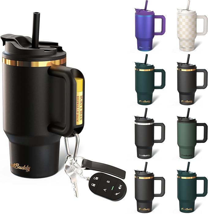 Frost Buddy Thicc Buddy - 16 oz Stainless Steel Vacuum Insulated Tumbler with Lid and Straw for Water - Travel Mug Cupholder Friendly - Gifts for Women Men Him Her (Texas Tea)