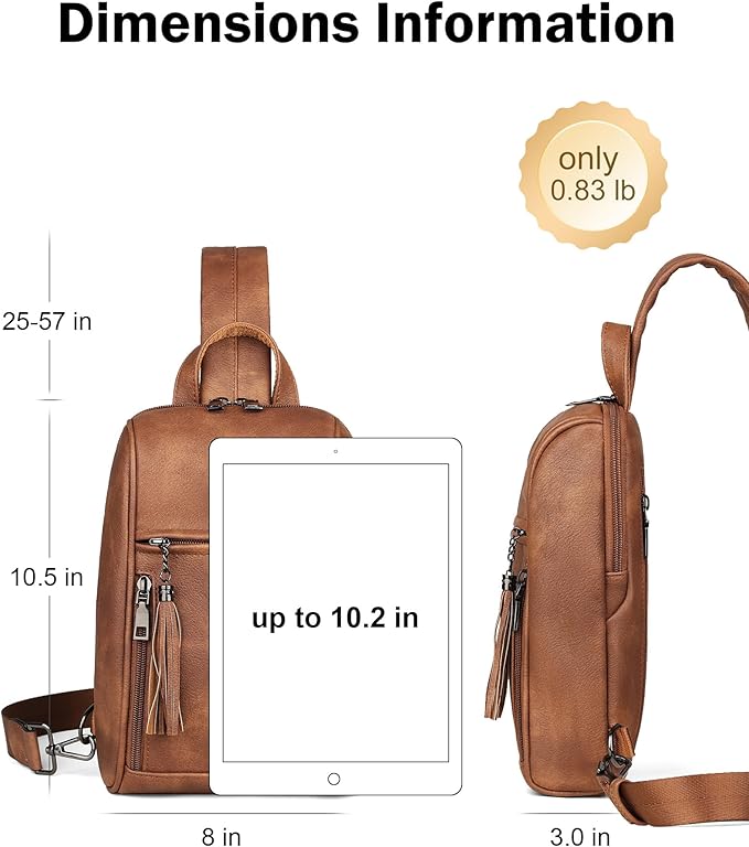 FADEON Sling Bag for Women, Crossbody Purse with Tassels, Designer Leather Shoulder Chest Bags for Travel