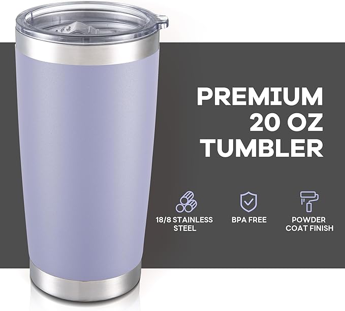 20 oz Tumbler with Lid Stainless Steel Insulated Tumblers Bulk Double Wall Vacuum Cups Powder Coated Travel Mug Keep Drinks Cold and Hot, Cosmic Lilac, 12 Pack