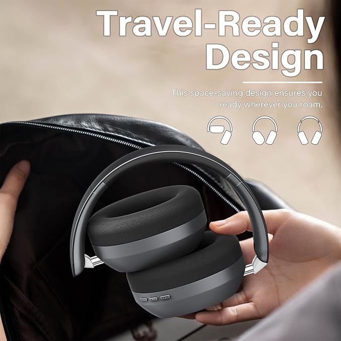 Y05 Bluetooth Headphones Wireless Over Ear with Microphone 48 Hours Playtime, High Sound Quality Foldable Soft Earpads Earphones for Travel - Space Grey
