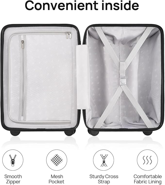 NINETYGO Medium Checked Luggage 24 Inch, Checking In Luggage with Smooth Spinner Wheels, Lightweight, Hard Shell PC Suitcase, Lightweight Travel Luggage, TSA Approved (Shadow, Rhine Basic)