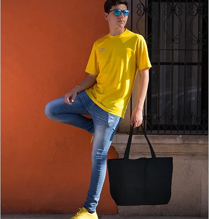 Koolmox Black Canvas Tote Bags, 6-Pack 17x14x3.9'' 12Oz Heavy Duty Cotton Bags with Handles and Bottom, Reusable Grocery Shopping Bag Bulk Sublimation Tote Bags Blank for Teachers Crafts