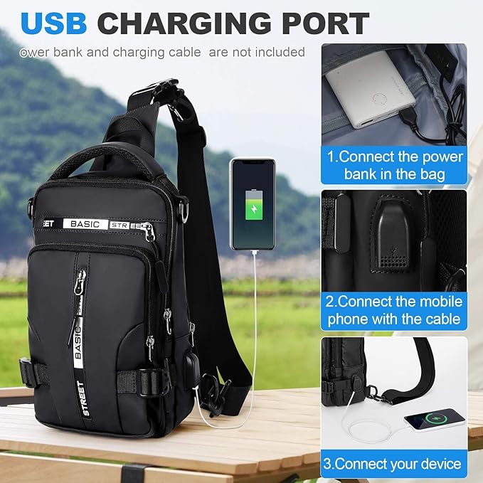 Small Black Sling Crossbody Bag for Men Women, Tactical Backpack Shoulder Daypack Mini Anti-Theft Motorcycle Chest Bags, Small One Strap Backpack for Casual Travel Hiking Outdoor Sports School