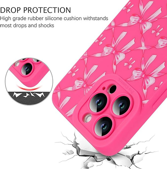 ZIYE for iPhone 14 Pro Max Case Hot Pink Bows Pattern Phone Case with Camera Protection,Soft TPU Silicone Rubber Protective Cover Cute Design Cases Compatible with iPhone 14 Pro Max 6.7 Inch