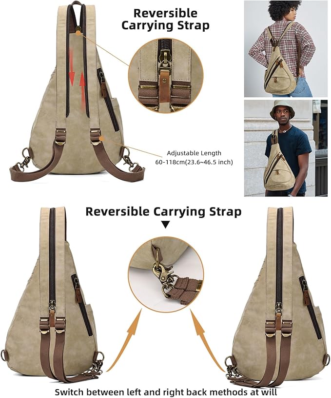 KL928 PU Leather Sling Bag - Small Crossbody Backpack Shoulder Casual Daypack Rucksack for Men Women