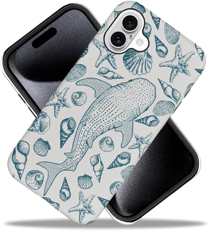 DAIZAG Case Compatible with iPhone 16 Plus,Fit Shockproof Cover for Women Girls,Beach Seashell Whale Ocean Aesthetic