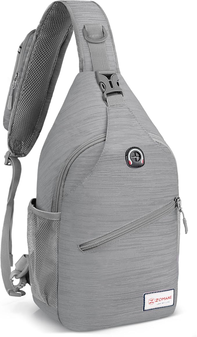 ZOMAKE Sling Bag,Small Crossbody Sling Backpack,Water Resistant Shoulder Daypack for Travel,Anti Thief Chest Bag for Hiking(Grey(Stripe))