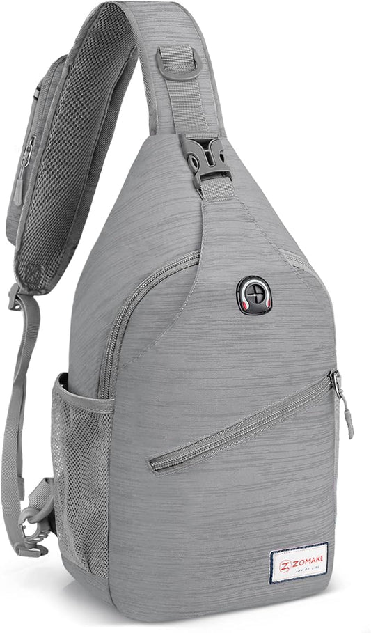 ZOMAKE Sling Bag,Small Crossbody Sling Backpack,Water Resistant Shoulder Daypack for Travel,Anti Thief Chest Bag for Hiking(Grey(Stripe))
