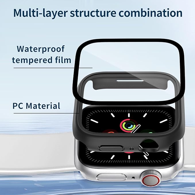 Waterproof Case for Apple Watch Series 9 Series 7 8 45mm, Built-in Screen Protector with Tempered Glass [Touch Sensitive] Cover for iWatch S9/S8/S7 Accessories 45mm, Black