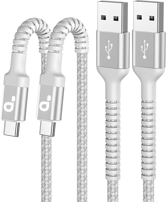 USB C Cable [2 Pack, 10FT], Long USB A to USB C Charger Cable, Type C Cable 3A Fast Charging Upgraded Extra Durable Braided USBC Cord for iPhone 17/16 15 Pro Max/Samsung Galaxy S23/LG and More-Silver