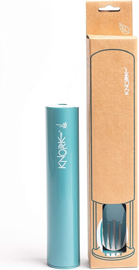 Knork Eco Astrik Plant Based Travel Set, 3 Piece, Teal Blue, White