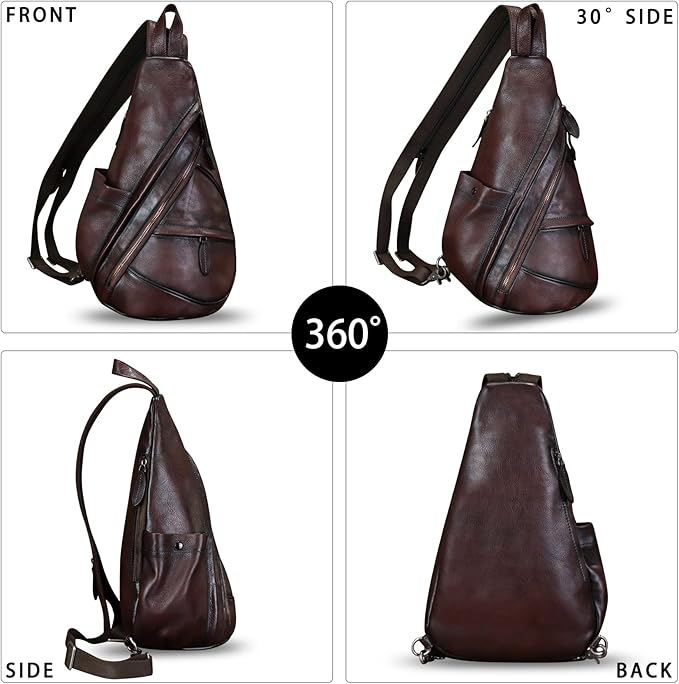 Genuine Leather Sling Bag for Men and Women Leather Sling Backpack Purses Chest Bag Crossbody Shoulder Fanny Bag