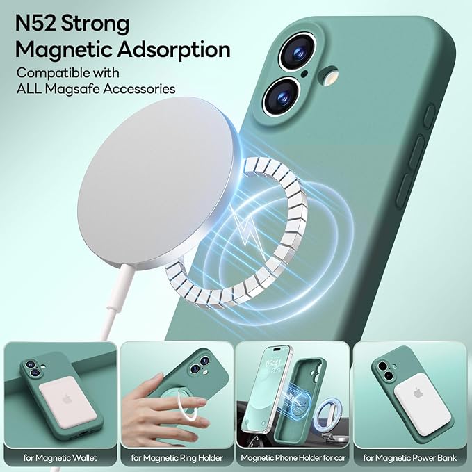 LOVE 3000 Designed for iPhone 17 Case, Premium Silicone [Compatible with Magsafe][Soft Anti-Scratch Microfiber Lining] Shockproof Protective Phone Case for Men Women 6.3", Pine Green