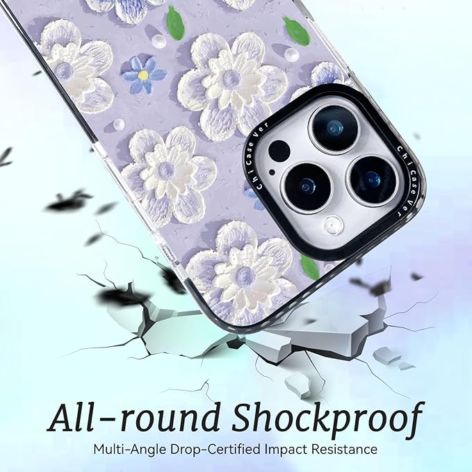 for iPhone 16 Pro Max Case, Elegant Floral Pattern with Pastel Flowers, Military-Grade Drop Protection, Cute Soft Slim TPU Protective Cover with Camera Protection for Women & Girls