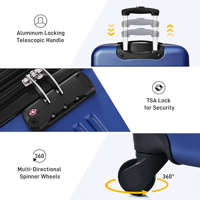 Merax Luggage sets of 3 Piece Carry on Luggage Airline Approved,Hard Case Luggage Expandable Checked Luggage Suitcase Set with Wheels（Deepblue）