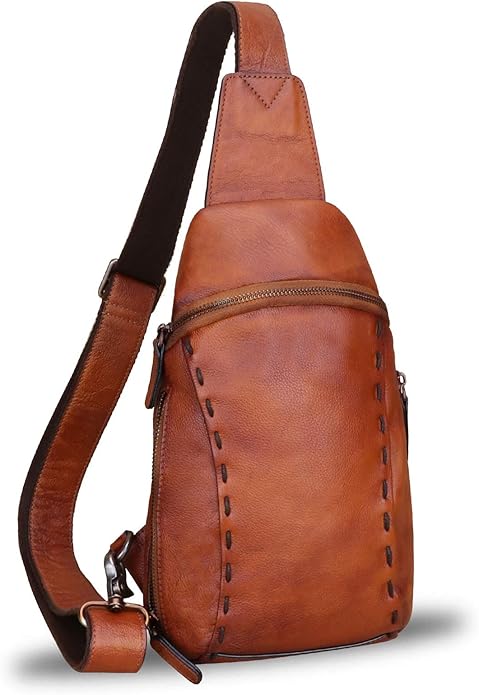 LRTO Genuine Leather Silng Bag for Women and Men Vintage Real Leather Sling Backpack Shoulder Crossbody Bag Chest Purse