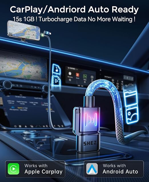 SHEZI 4-in-1 USB C Cable [240W Fast Charging & Data Transfer] Nylon iPhone Charger Cord with Light, Multi Charge Cables Combo with L/Type C/USB A Port for iPhone/iPad/Samsung, 5FT