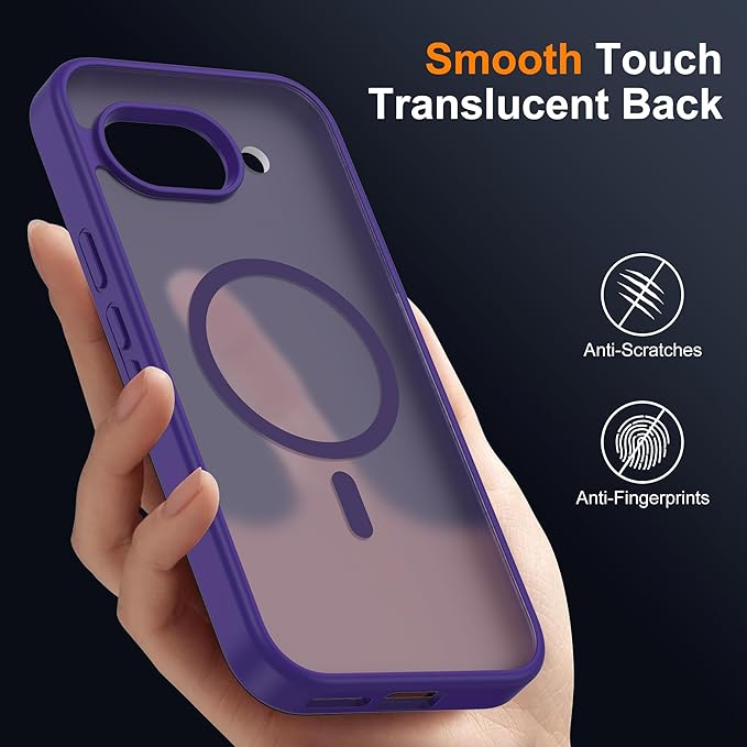 Compatible with Google Pixel 9A Case with Magnetic [Compatible with Mag-Safe][Military Grade Drop Protection] Slim Translucent Matte Phone Case with Anti-Fingerprint Tech, Purple