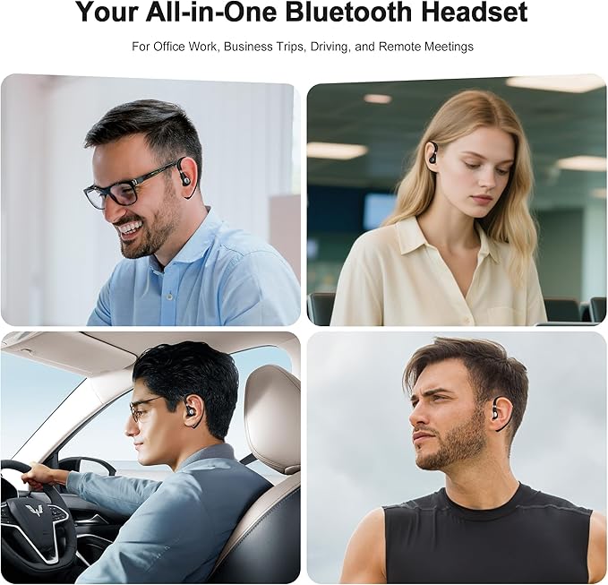 Bluetooth Headset V5.3, Bluetooth Earpiece with 72H Talk Time, Hand-Free Headphones Comfortable Fit, Bluetooth Headphones with Microphone for iOS, Android Devices, for Trucker/Office