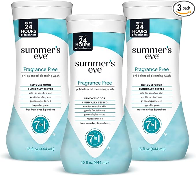 Summer's Eve Fragrance Free All-Over Feminine Wash, Gentle pH-Balanced Body Wash for Women, Removes Vaginal Odor, 15 Fl Oz, Pack of 3