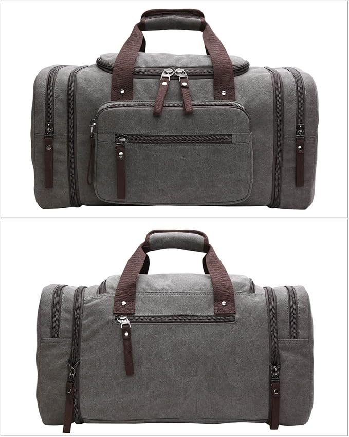 Duffle Bag for Travel, Large Canvas Duffel Bag for Travelling Overnight Weekender Bag Carry On Bag for Men Women Grey