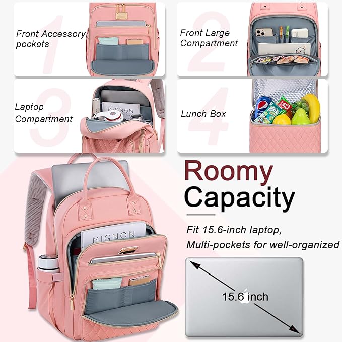 Weitars Lunch Backpack for Women,15.6 Inch Laptop Backpacks Travel Backpack for Women,Work Back pack,Teacher Nurse Back pack Insulated Lunchbox Backpacks