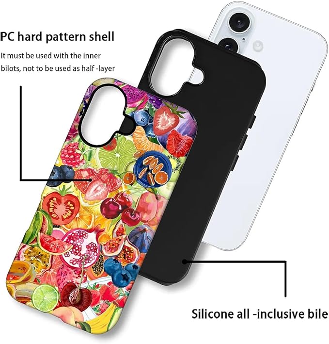 Case for iPhone 16 Plus,Summer Fruit Collage for Woman Men Full Body Protective Cover Shockproof 2 in 1 Silicone + Hard PC Case for iPhone 16 Plus