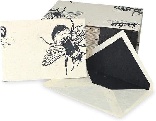 Kathmandu Valley Co. Nepali Cherish Greeting Card & Envelope Deluxe Box Set with Handmade Lokta Paper from Nepal, 25 Cards (Bees)
