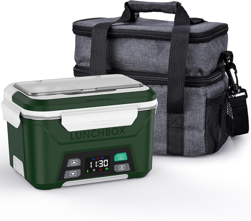 EAST OAK Cordless Electric Lunch Box for Adults, Heated Lunch Box Battery Powered with Automatic Heating, 5.5 Cups Portable Food Warmer with Insulated Carry Bag