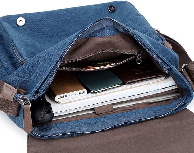 Messenger Bag for Men Retro, Canvas Satchel casual Briefcases Laptop Bag fit 13.3 15.6 Inch