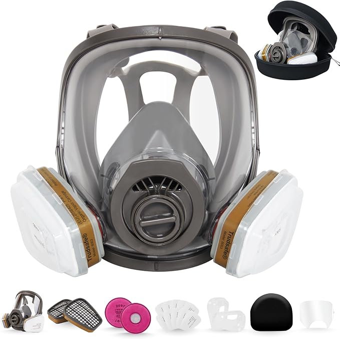 Full Face Respirator Mask with Hard Travel Case for Spraying, Organic Vapor and Dust, Dust Mask, Painting Mask, Work Gas Mask with Organic Vapor Filter