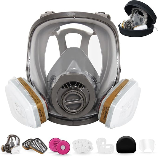 Full Face Respirator Mask with Hard Travel Case for Spraying, Organic Vapor and Dust, Dust Mask, Painting Mask, Work Gas Mask with Organic Vapor Filter