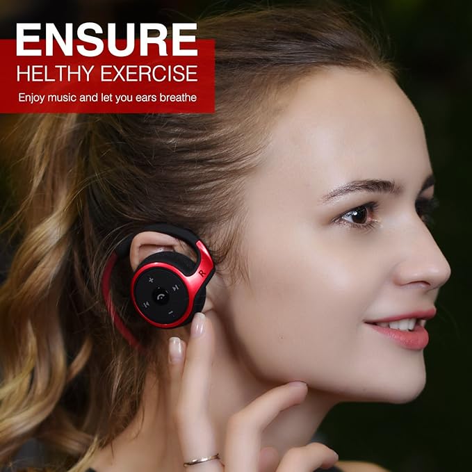 Small Bluetooth Headphones Wrap Around Head - Sports Wireless Headset with Built in Microphone and Crystal-Clear Sound, Foldable and Carried in The Purse, and 12-Hour Battery Life, Red
