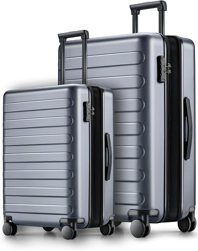 NINETYGO Luggage Sets 2 Piece, Carry On Luggage Airline Approved, Large Checked Luggage with Smooth Spinner Wheels, Expandable, Hard Shell PC Suitcase Sets, TSA Approved, 20in/28in (Grey, Rhine Max)