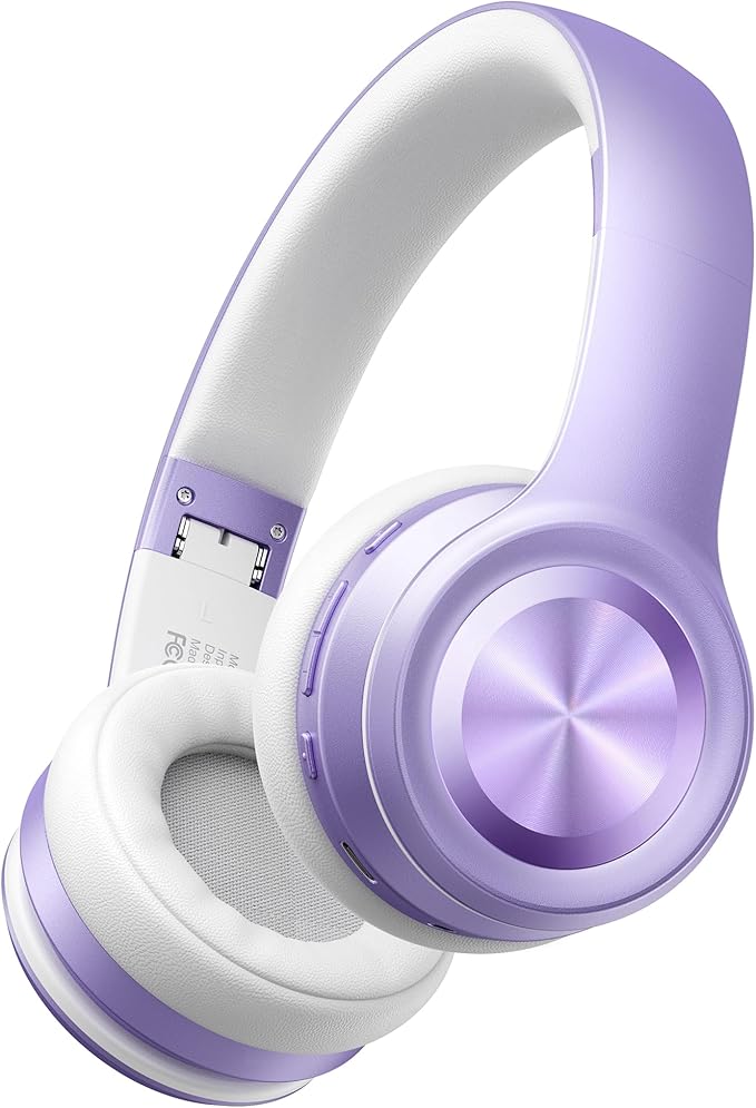 Picun Solo6 Wireless Bluetooth Headphones, 5EQ Music Mode, On-Ear Headphone with Built-in Microphone, Foldable Headset with 140H Battery Life, App Control for Girls, Home, School, Travel (Purple)