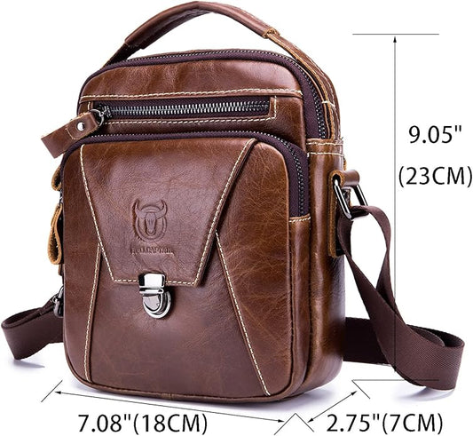 LUKZIJAES Small Genuine Leather Shoulder Bag Men Messenger Handbag Lightweight Sling Crossbody Bag