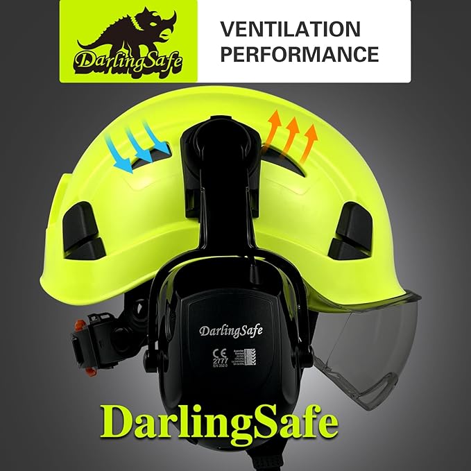 Hard Hats with Visor Bluetooth Ear Muffs Safety Helmet with Visors Mounted Safety Ear muff Hardhats Vented ANSI Z89.1 OSHA