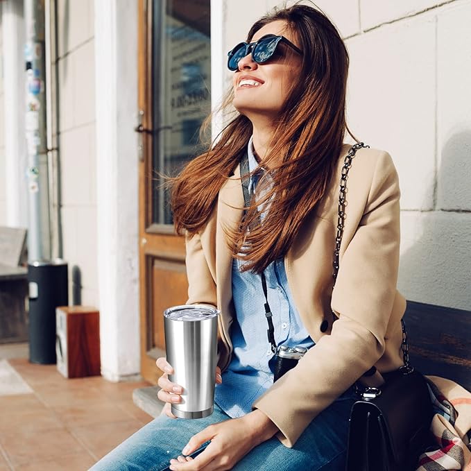 Sieral 36 Packs Stainless Steel Tumbler Bulk with Lid Vacuum Double Wall Insulated Travel Coffee Mug Powder Coated Tumbler Cup for Graduation Wedding Christmas Birthday Party(Silver, 20 oz)