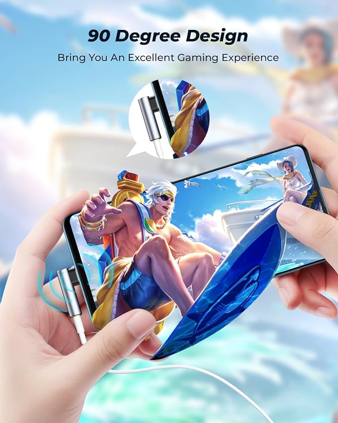 [2 Pack] USB C To 3.5mm Audio Adapter, USB Type C To 3.5mm Female Headphone Jack Dongle Aux Adapter DAC Stereo HiFi Right Angle for iPhone 17 Air, 16 15 Pro Max Plus, iPad Pro Air 5 4, Galaxy S24 S23