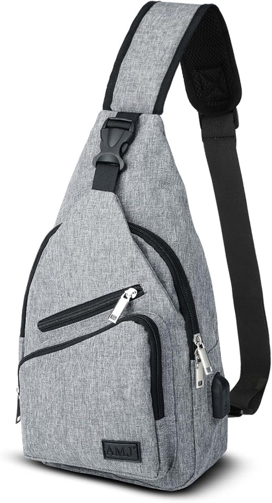 AMJ Crossbody Sling Bag Men Women, Casual Shoulder Backpack, Chest Daypack Satchel for Hiking Travel