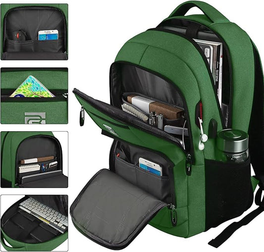Laptop Backpack,Business Travel Anti Theft Slim Durable Laptops Backpack with USB Charging Port,Water Resistant College Computer Bag for Women & Men Fits 15.6 Inch Laptop and Notebook-Green