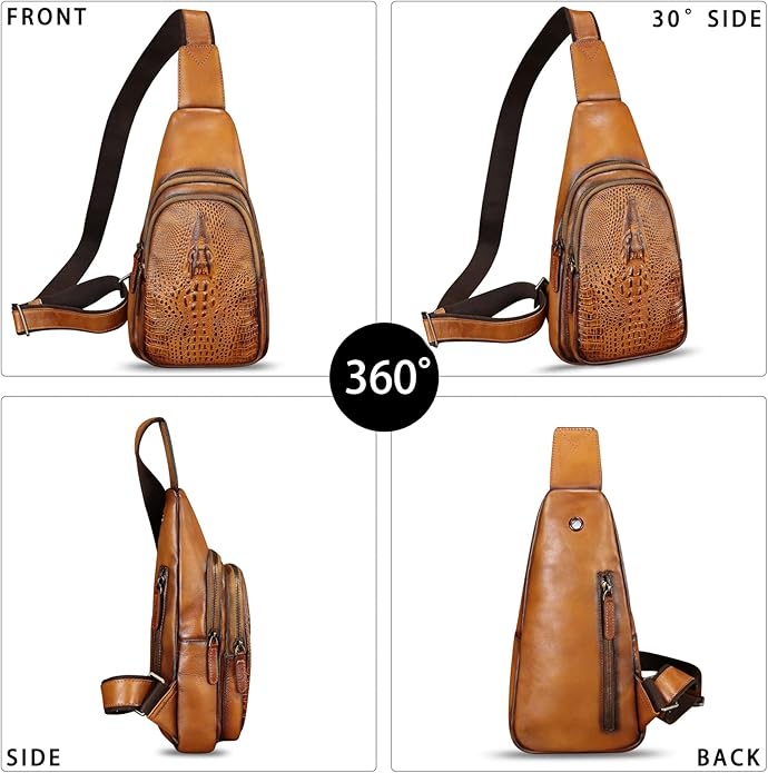 Genuine Leather Silng Bag for Women and Men Real Leather Sling Backpack Chest Purse Shoulder Crossbody Bag