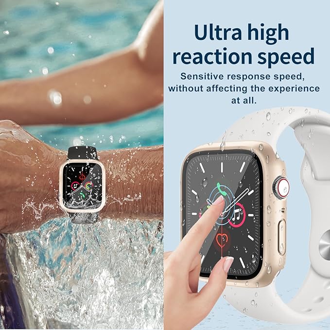 Waterproof Case for Apple Watch Series SE2 SE 6 5 4 44mm, Built-in Screen Protector with Tempered Glass [Touch Sensitive] Cover for iWatch S6/S5/S4/SE 44mm, Rose Gold