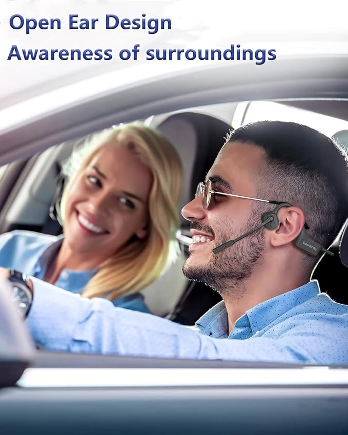 Bluetooth Headphones with Mic Open Ear Headphones Bluetooth 5.2 Headset with Dual CVC8.0 and ENC Noise-canceling Microphones Bone Conduction Headphones Computer Earphones, 8Hrs Battery