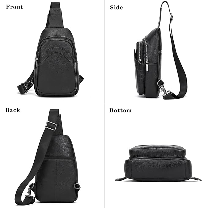 Genuine Leather Sling Bag Multi-pocket Chest Bag for Men Hiking Travel Daypack