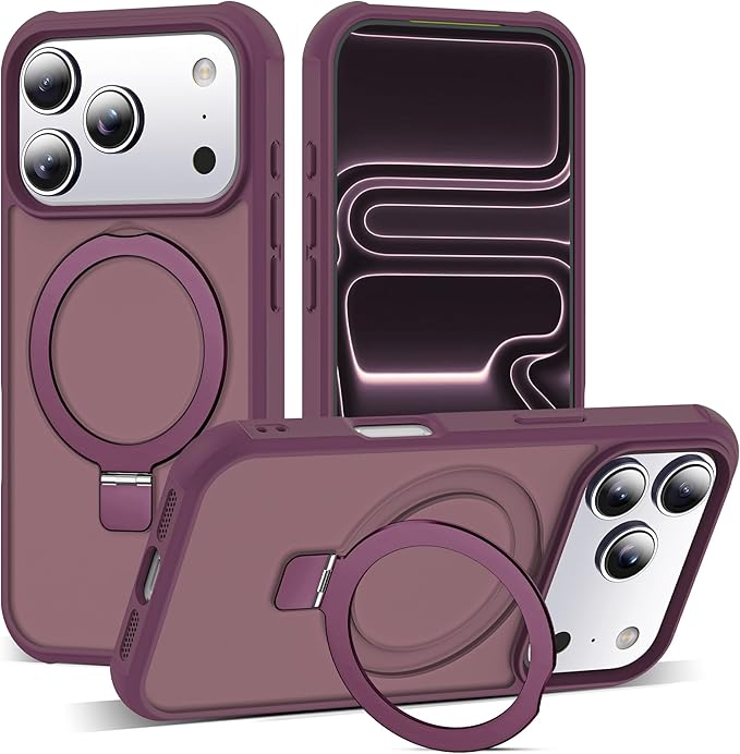 Compatible with iPhone 17 Pro Case with Invisible Magnetic O-Ring Stand Military-Grade Translucent Phone Case for iPhone 17 Pro 6.3" [Compatible with Mag-Safe][Great Grip Feeling], Wine Red