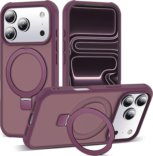 Compatible with iPhone 17 Pro Case with Invisible Magnetic O-Ring Stand Military-Grade Translucent Phone Case for iPhone 17 Pro 6.3" [Compatible with Mag-Safe][Great Grip Feeling], Wine Red